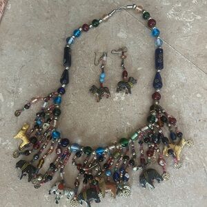 Unique Vintage Multicolor Animal Charm Necklace Set
